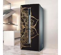 Autocollant de réfrigérateur couvrant entièrement la porte du réfrigérateur, autocollants muraux en peau for décalcomanie de cuisine, fleur de Mandala en or noir(L: 100x180 cm)