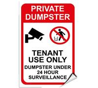 Autocollant de surveillance 24 heures pour benne privée, utilisation locataire, 45,7 x 61 cm