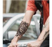 Autocollant de tatouage à base de plantes couvrant une cicatrice de grande surface de Lion de bras pour les hommes, autocollant semi-permanent imperméable et anti-frottement, faux tatouages