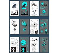 Autocollant De Tatouage Lumineux Bleu, Imperméable, Motif De Montagne Et De Rivière, Autocollant De Tatouage
