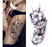 Autocollant De Tatouage Temporaire À Motif Floral Rose Rouge, Long, Coloré, Haute Solution, Art Corporel, Design De Cercle, Faux Flash