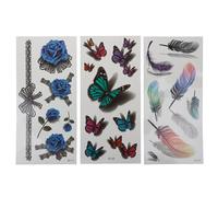 Autocollant De Tatouage Temporaire Pour Femmes, 3d, Fleur, Papillon, Rose, Plume, Art Corporel, Imperméable, Cadeau D'halloween