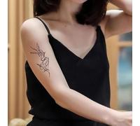 Autocollant De Tatouage Temporaire Simple À Base De Plantes Pour Bras, Motif Colombe Blanche, Faux Tatouage Imperméable, Style Ins Pour Femme Et Homme, Semi-Permanent, Durée De 2 Semaines