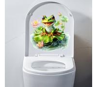 Autocollant de Toilette 3D Animal Auto-Adhésif Imperméable Amovible Grenouille WC Couvercle de Toilettes Décalcomanie Lotus Couvercle de Siège de Toilette Décoration Autocollants Muraux (Grenouille)