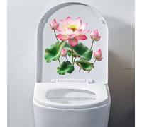 Autocollant de toilette 3D animal auto-adhésif imperméable amovible grenouille WC décalcomanie pour abattant de toilette Lotus couvre-siège de toilette décoration autocollants muraux (Lotus)