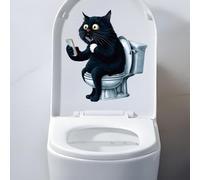 Autocollant de toilette en forme d'animal de dessin animé, motif chat mignon, singe, renard, autocollant imperméable pour abattant de toilettes, décalcomanie murale et porte de salle de bain (chat)