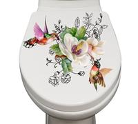 Autocollant de toilette personnalisé Oiseaux et fleurs Salle de bain WC Stickers muraux autocollants Floraux Abattant de toilette Stickers Décoration intérieure