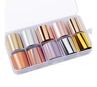 Autocollant de Transfert d'ongle 10 Rouleaux Holographique Nail Feuilles Adhésif Ciel étoilé Or Rose pour Décoration Manucure DIY Salon