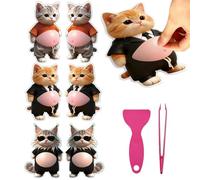 Autocollant de ventre de chat - 6 pièces 3D douces et amusantes pour | Autocollants d’animaux de dessin animé | Pour cahiers, manuels, étuis à crayons, tablettes, à eau, récompense en
