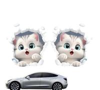 Autocollant De Voiture Chat - 2 Pièces Imperméable Effet 3D Chat, Autocollants Pour Pare-chocs De Voiture, Autocollants De Fenêtre | En Vinyle De Furtif D'animal Réaliste Vif, Décorat