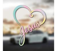 Autocollant de voiture Jésus en forme de cœur pastel arc-en-ciel - Autocollant minimaliste en vinyle cursif chrétien, adorable foi, amour, cadeau esthétique pour adolescentes, filles, jeunes femmes
