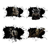 Autocollant Déchiré Tête de Mort, 4 Pièces Crâne Skull Horreur Stickers Décalque pour Voiture Véhicule Automobile