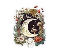 Autocollant Décoratif Imperméable De Voiture, Fleurs Et Étoiles De Lune Enchantée, Pour Voitures, Ordinateurs Portables, Pare-chocs De Fenêtre En Verre Graphismes Carrosserie(10cm-Longest side)