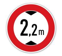 Autocollant : diamètre 200 mm, 1 pièce - Hauteur de passage maximale/interdiction pour les véhicules trop hauts - 2,2 m - m - Certifié StVO Z-265