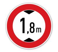 Autocollant : diamètre 200 mm, 1 pièce - Hauteur de passage maximale/interdiction pour les véhicules trop hauts - 1,8 m - m - Certifié StVO, Z-265