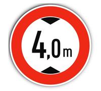 Autocollant : diamètre 300 mm, 1 pièce - Hauteur de passage maximale/interdiction pour les véhicules trop hauts - 4 m - m - Certificat de la route allemand Z-265