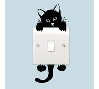 Autocollant d'interrupteur d'éclairage chat noir mignon pour la décoration maison DIY. Décalcomanie murale de téléphone animal de bande dessinée en PVC. Autocollants, décoration murale, décalcomanie v