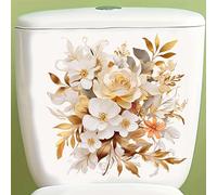 Autocollant doré et coloré pour abattant de toilettes, poisson, oiseau, fleur, feuille, étanche, pour abattant de toilettes, réservoir, salle de bain
