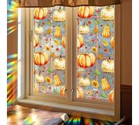 Autocollant double face pour fenêtre d'automne peint à la main - Motif citrouilles et feuilles d'érable - En PVC coloré - 100 x 45 cm