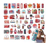 Autocollant drapeau britannique | Pack d'autocollants Union Jack et London Bus | Autocollants décoratifs en vinyle pour bouteilles d'eau, bagages, fenêtres, scrapbooking, cahiers, portefeuilles