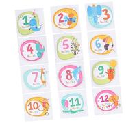 Autocollant du Mois Bébé 12 Pièces en Papier Cuivre Cartoon | Étapes Importantes, Imperméable et Résistant à Saleté, pour Paquet Alimentaire et Vêtements