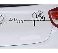 Autocollant en 2 parties avec motif Snoopy et Woodstock et inscription « Be Happy » Noir