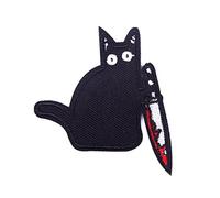 Autocollant en tissu de broderie de dessin animé chat noir avec couteau à faire soi-même, autocollant créatif imprimé chat noir pour vêtements de dessin animé adapté pour veste sac à dos