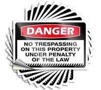 Autocollant en vinyle imperméable avec inscription « Danger No Trespassing On This Property Under Penalty of The Law » (6 x 9 cm)