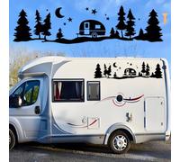 Autocollant en vinyle pour camping-car, étoile, lune, arbre, voiture, camping, forêt, grand autocollant imperméable amovible pour camping-car, caravane, Jeep, camion, VUS, remorque, carrosserie, 130 x
