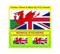 Autocollant en vinyle pour pare-chocs avec drapeau du Pays de Galles-Royaume-Uni, dragon rouge gallois et Union Jack britannique, 110 mm