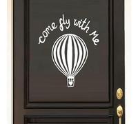 Autocollant en vinyle pour porte de chambre d'enfant Motif montgolfière et viens voler avec moi Taille et couleur 35 x 42 cm