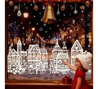 Autocollant Fenêtre Noël Réutilisable Grand Format Stickers Statique pour Vitre et Miroir Sans Adhésif Maison Interieur Flocon de Neige Sticker DIY Hiver Decoration de Noel(Style-E,4pcs)