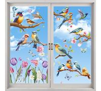 Autocollant Fenêtre Printemps,9PCS Sticker Oiseaux Fleur Printemps,Stickers Décoratifs Fenêtre, Gommettes Electrostatiques Vitres,Stickers Anti Collision Oiseaux,pour Paysage et Décorations De Fête