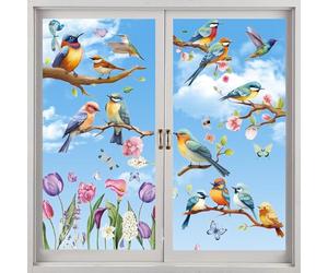 Autocollant Fenêtre Printemps,9PCS Sticker Oiseaux Fleur Printemps,Stickers Décoratifs Fenêtre, Gommettes Electrostatiques Vitres,Stickers Anti Collision Oiseaux,pour Paysage et Décorations De Fête