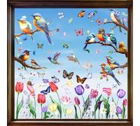 Autocollant Fenêtre Printemps,9PCS Stickers Fenêtre Oiseaux Fleur,Décoration Fenêtres Autocollants,Gommettes Electrostatiques Vitres,Sticker Anti Collision Oiseaux,pour Paysage et Décorations De Fête