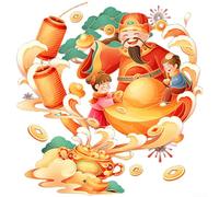 Autocollant festif du Nouvel An chinois avec motif de dieu porte-bonheur sur film statique en PVC pour portes en verre et fenêtres (JDT-A399)