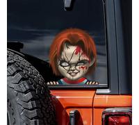Autocollant Halloween Horreur Peeking pour voiture, Nouiroy effrayant Poupée sanglante qui regardent la voiture décalcomanies et autocollants en vinyle，pare-chocs de maison, mur, camion,