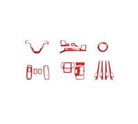 Autocollant Intérieur Console Centrale Bandes Décoratives Intérieures Pour Grand Cherokee 2014-2015, Motif Fibre De Carbone Rouge, Matériau ABS(16 pieces)