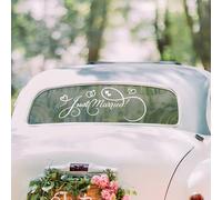 Autocollant Just Married,Decal voiture Sticker mur vinyle Car Conception,mural décoratif pour voiture de mariage Inscription,Stickers Retour Miroir de fenêtre de voiture Lune de Mie,Style bague cœur