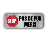 Autocollant | Lot de 12 Stop Pub apparence Inox | Boite lettres | Dimension : 79mm x 29mm | Protection Anti-UV