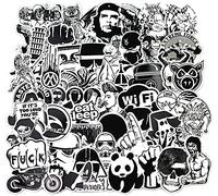 Autocollant Lot Pack [120pcs], Sanmatic Stickers Autocollants Noir et Blanc Vinyle pour Ordinateur Portable, Voitures, Moto, Bicyclette, Bagages Skateboard, Autocollants pour Voiture bombe Étanche