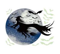 Autocollant Lueur De Sorcière | Sorcière Lune Chauve-Souris Halloween Glow Stickers Muraux | Autocollants D'horreur Grandes Décorations De Fenêtre D'Halloween, La Méchante Sorcière S'accroche Pour Le