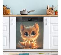 Autocollant magnétique décoratif en métal pour porte de lave-vaisselle Motif renard et lampe 58 x 66 cm