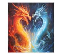 Autocollant magnétique imperméable pour lave-vaisselle Motif dragon de feu et glace 58,4 x 66 cm