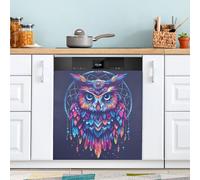 Autocollant magnétique pour lave-vaisselle Motif chouette bohème avec plumes attrape-rêves 58,4 x 66 cm