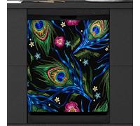 Autocollant magnétique pour lave-vaisselle Motif plumes de paon 58,4 x 66 cm