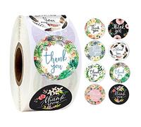 Autocollant Merci, 500Pcs/roll Autocollants d'Étiquette, Merci pour vos Autocollants de Commande Rond D'emballage Auto-adhésifs Motif floral, Étiquette Décoration Cadeau, Mariage Fête,Enveloppe