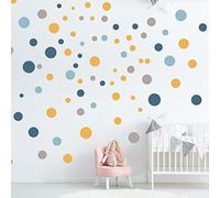 Autocollant mural 100 points pour la chambre d'enfant - ensemble d'autocollants muraux - points à coller sur la décoration murale autocollant mural - film mural, Bleu - jaune - gris - menthe