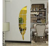 Autocollant Mural 3D, 3D Plume Miroir Vinyle Amovible Sticker Mural DIY Maison Mur Art Décor, Miroir acrylique 3D, Décoration de Maison, Décoration murale, Décoration murale autocollante. (Or)
