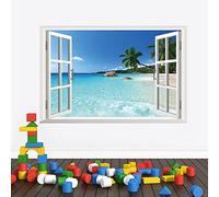 Autocollant mural 3D amovible en vinyle d'une fausse fenêtre avec une vue sur la mer